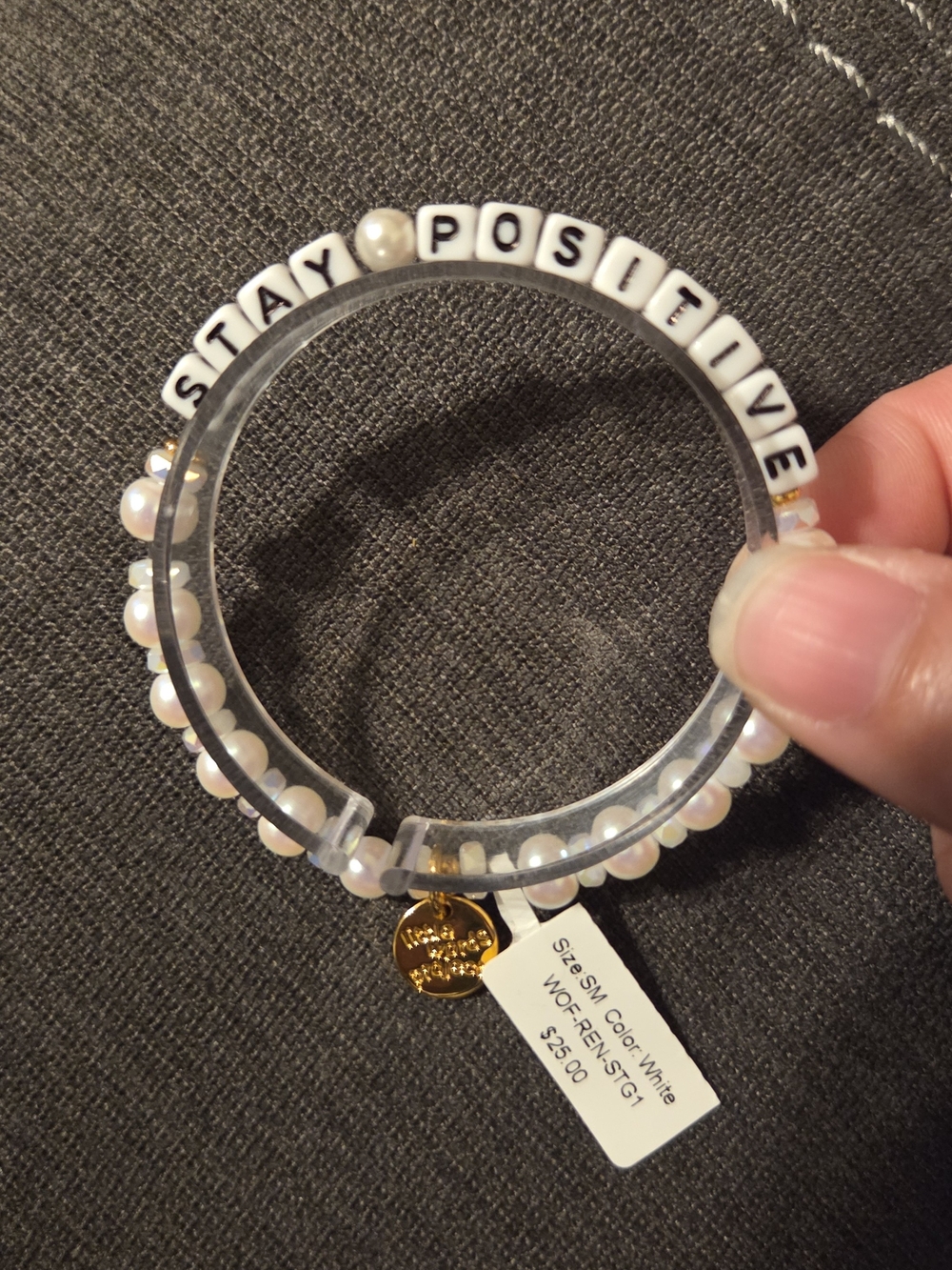 Little Words Project 'Stay Positive' Pearl Bead Bracelet - Picture 2 of 7